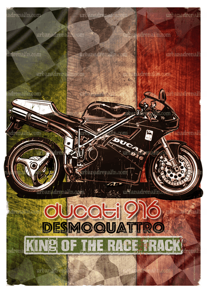 Ducati 916 superbike poster with Italian flag background