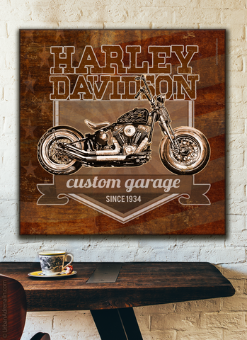Harley Davidson Bobber "Custom Garage" - Square Canvas