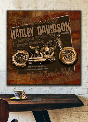 Harley Davidson Bobber "Full Throttle Club" - Square Canvas