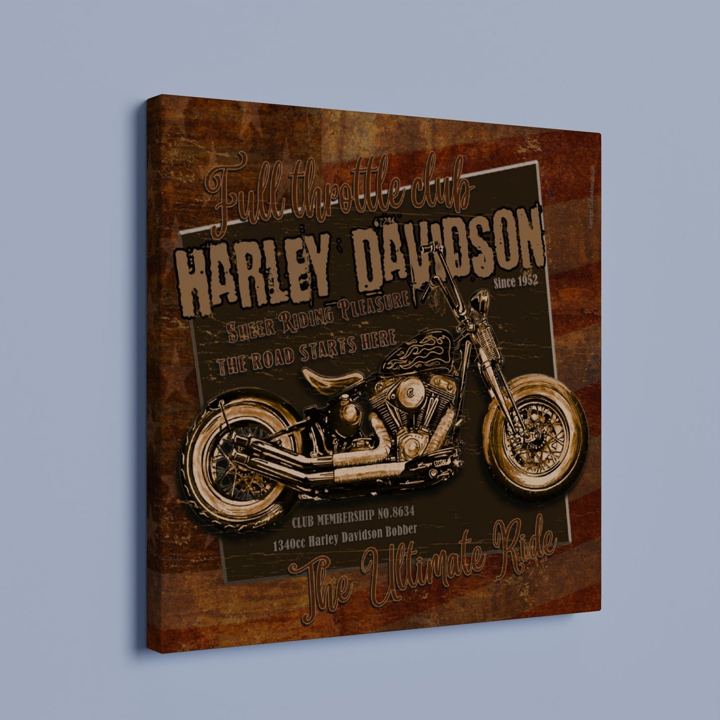 Harley Davidson Bobber "Full Throttle Club" - Square Canvas
