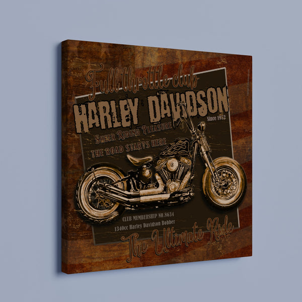 Harley Davidson Bobber "Full Throttle Club" - Square Canvas