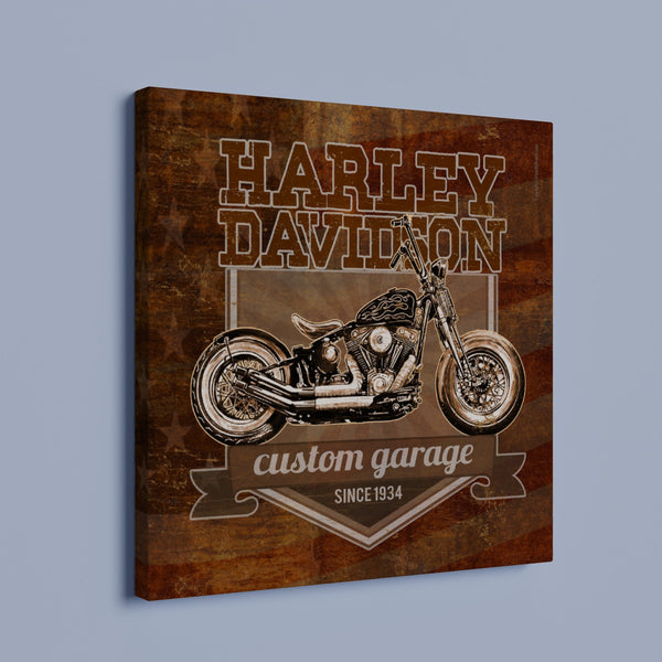 Harley Davidson Bobber "Custom Garage" - Square Canvas